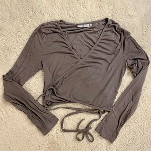 Gray Balletcore Wrap Crop Top